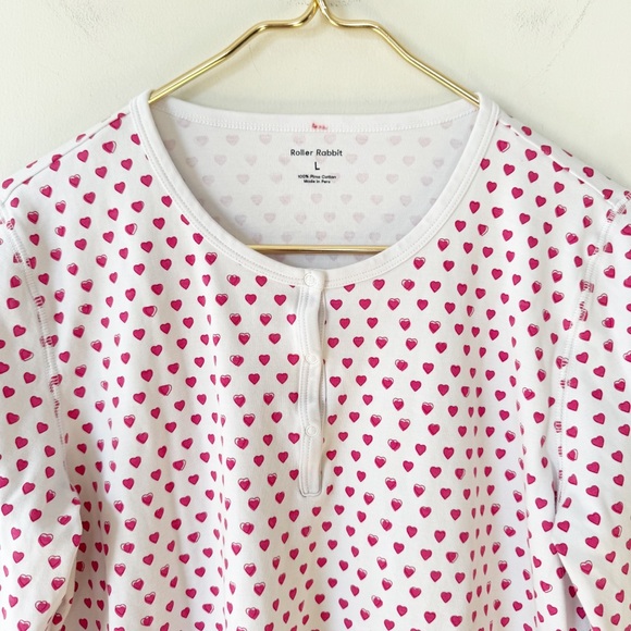 Roller Rabbit Pink Hearts Henley Pajama Top L - Picture 4 of 6